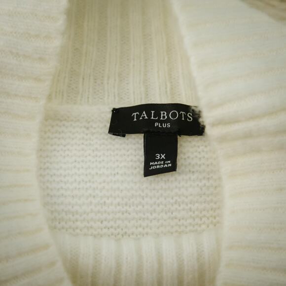Talbots Plus Size 3X White Tan Sequin Stripe Mock Turtleneck Wool Blend Sweater - Picture 5 of 7